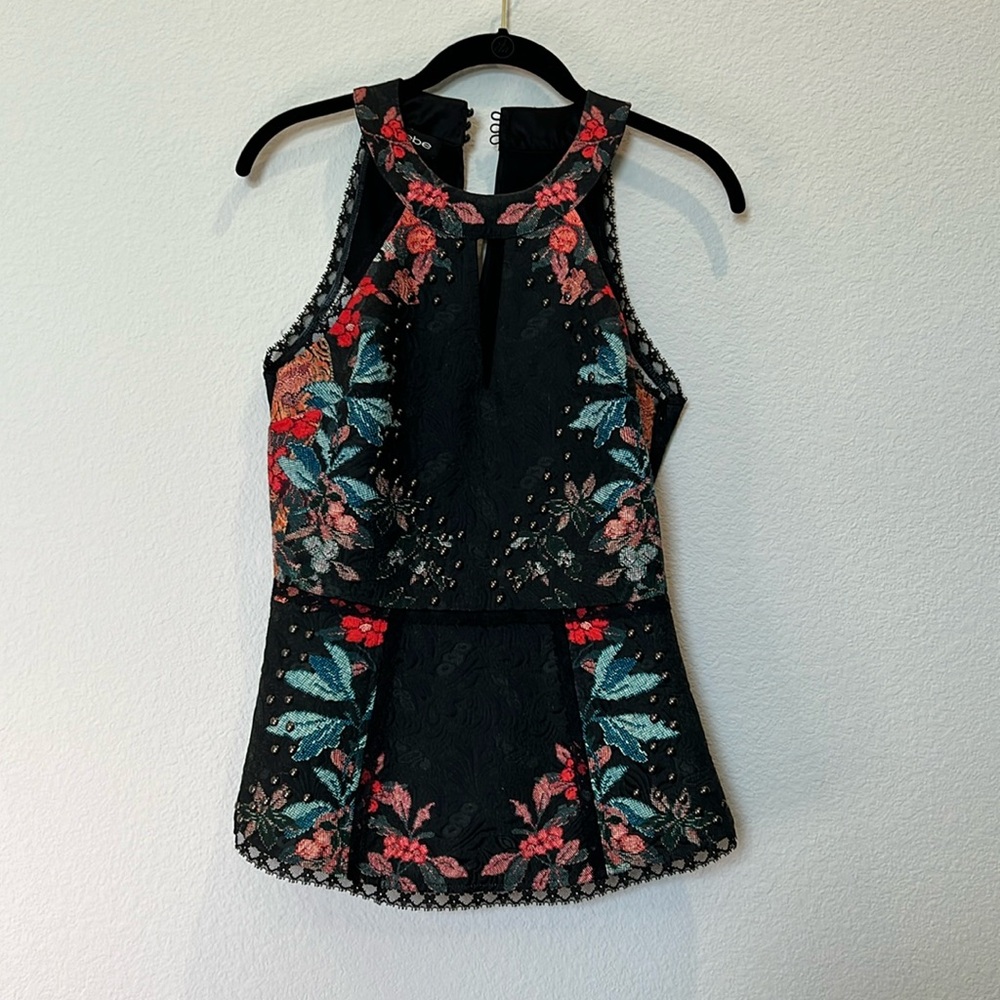 Vintage bebe Black Floral Brocade Halter Top